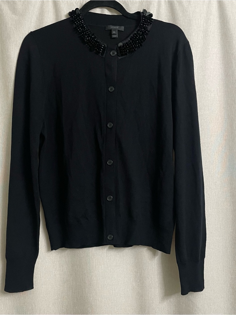 J.Crew Black Merino Wool Beaded Sequin Collar Cardigan Sweater XXL